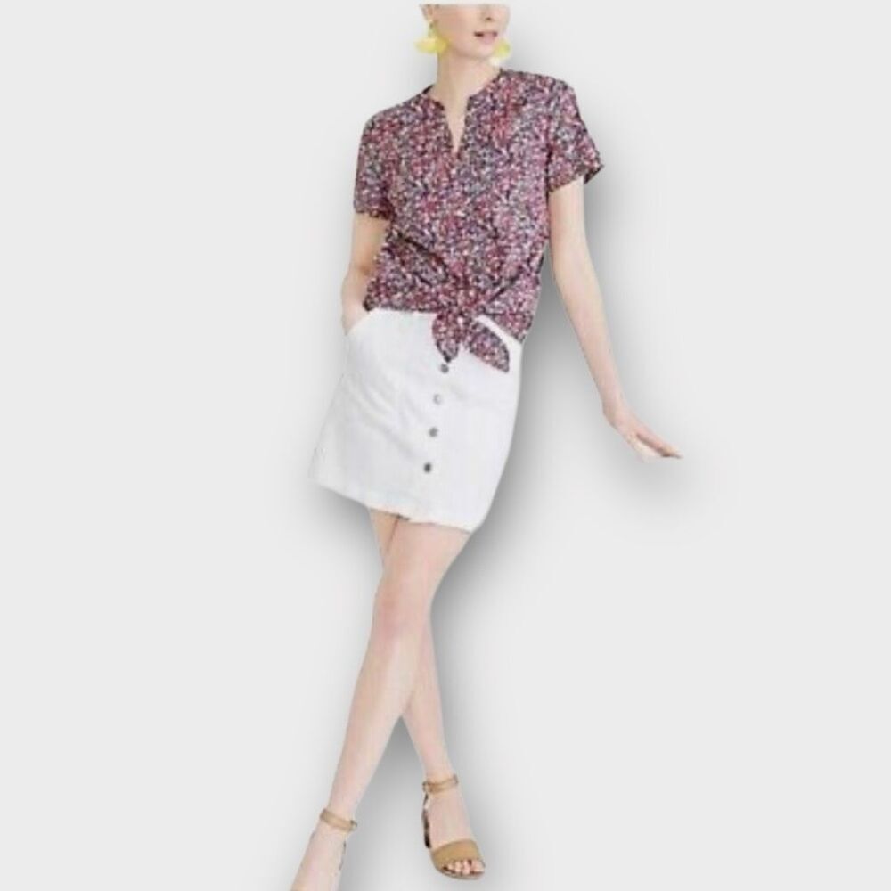 J. Crew Factory XS Women Floral Print Tie Button Front Top‎ Blouse L6802